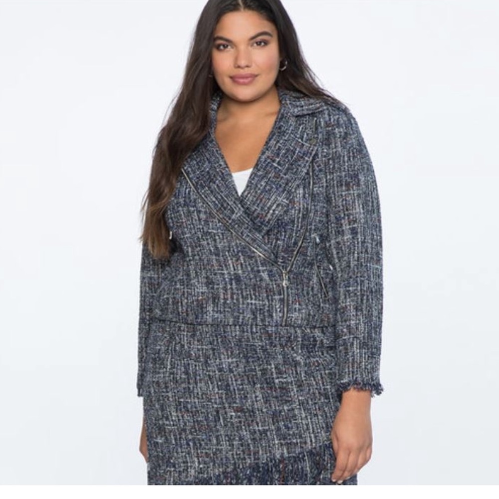 NWOT Eloquii Blue Tweed Moto Jacket size 22